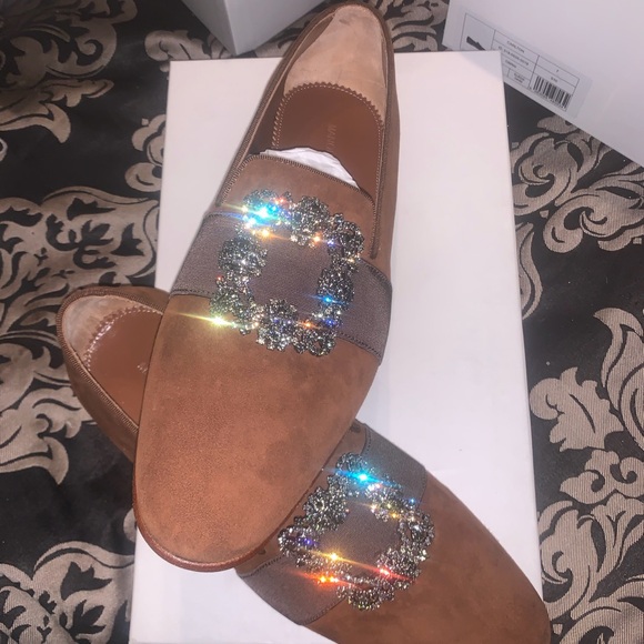 Manolo Blahnik Brown Loafers with Crystal Embellishments - Picture 5 of 8